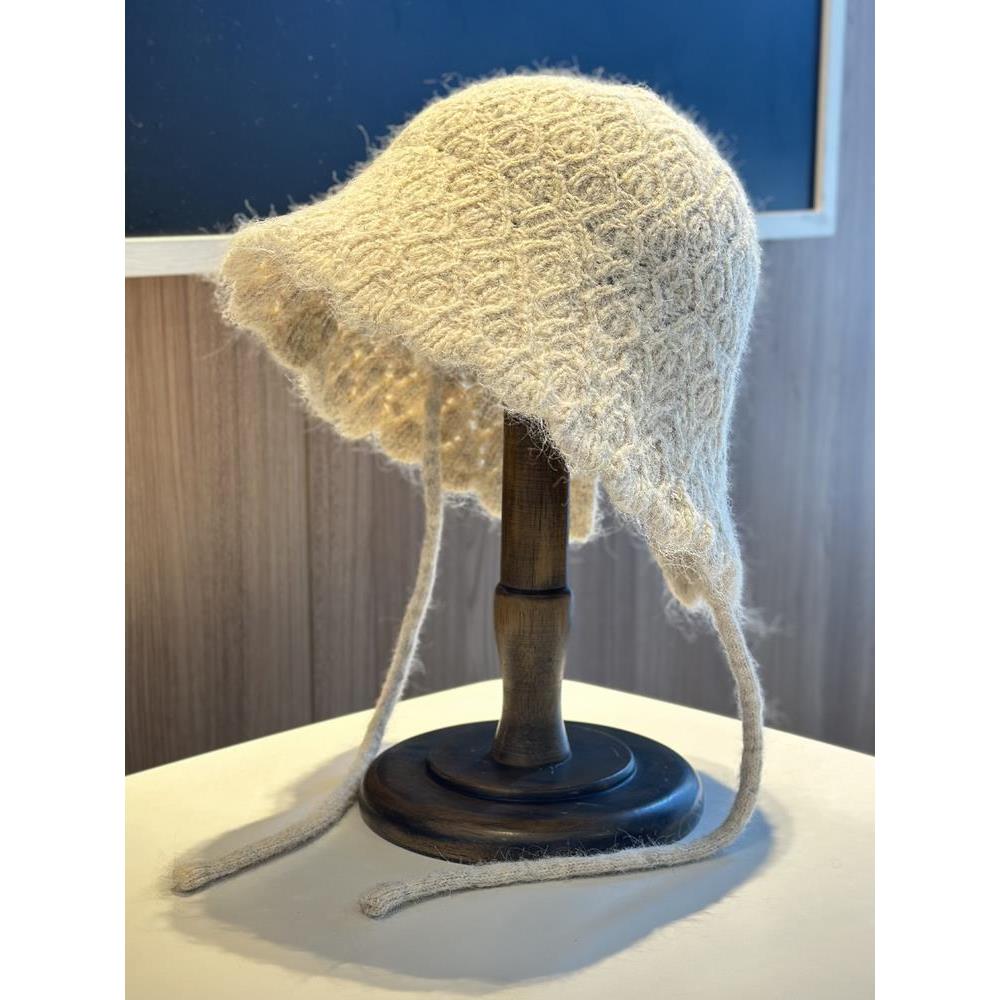 2025年春秋新款韩版绑带针织渔夫帽子女简约百搭显脸小舒适水桶帽