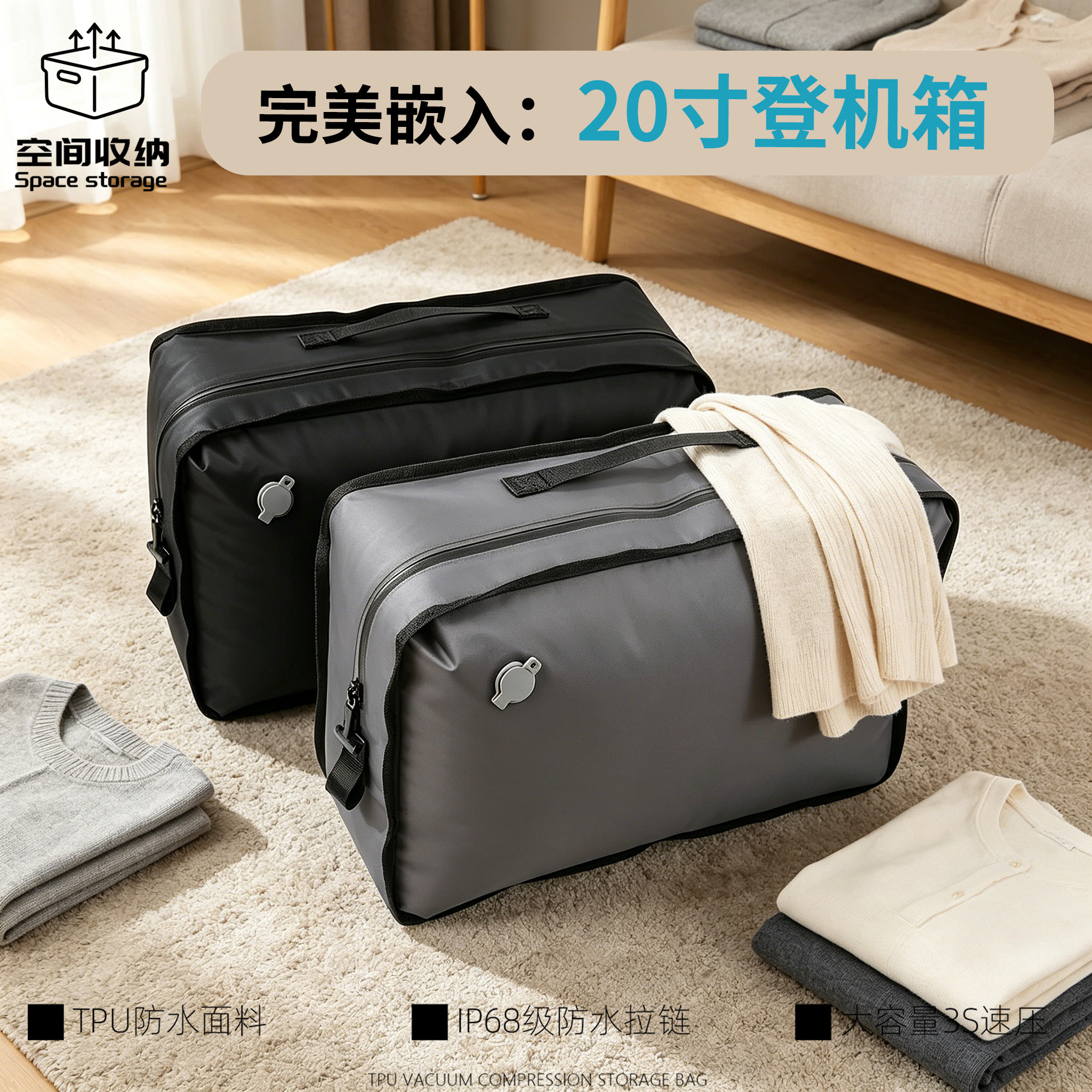 衣服收纳袋真空压缩袋旅行20寸登机箱免抽气羽绒服整理带电动气泵