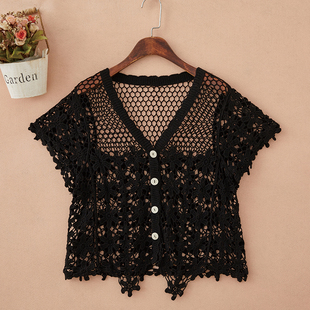 女士短外套设计感小众女夏天薄款披肩外搭短袖空楼女上衣镂空开衫