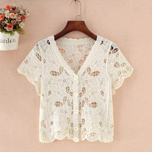 短款上衣女夏吊带裙外搭小开衫薄款镂空短袖百搭披肩夏季针织外套