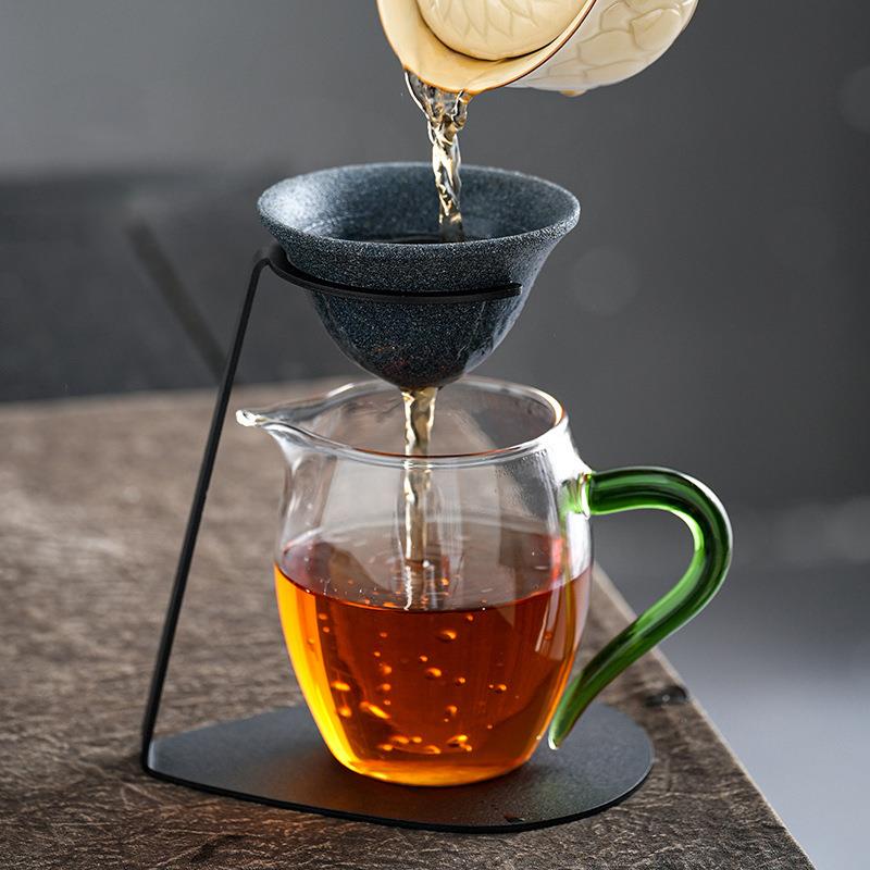 茶漏茶滤离高档玻璃公道杯一体茶楼茶隔器泡茶叶陶瓷无孔过滤网托图片