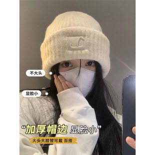 韩系大头围帽子女款2025新款秋冬款显脸小针织毛线帽保暖包头冷帽