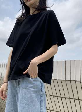 白色T恤女短袖2024新款夏宽松纯黑色体恤棉质上衣半袖短款超火cec