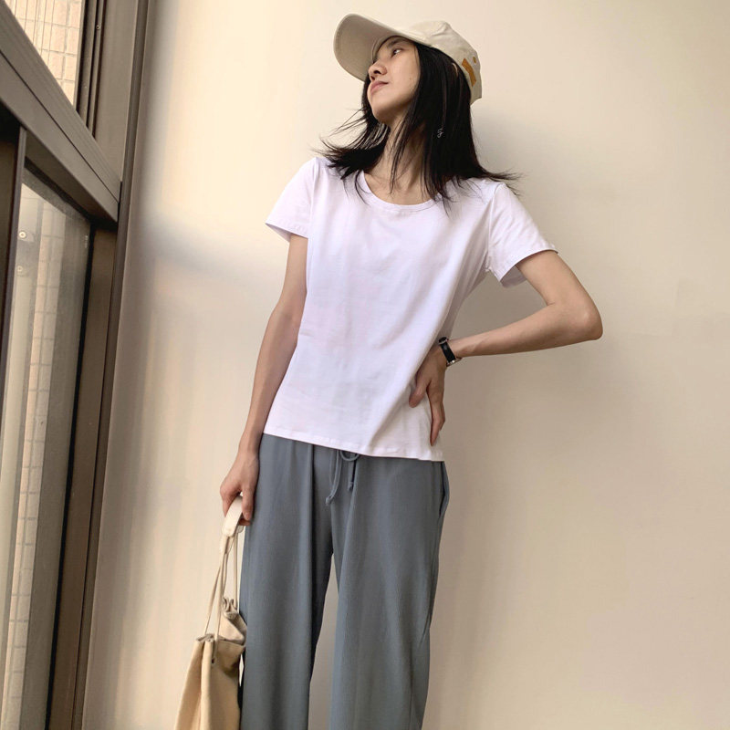 白色t恤女短袖夏季女t桖2022年新款半袖纯白色修身显瘦纯棉体恤衫