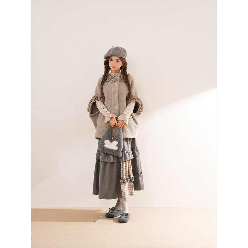 冬季复古套装文艺卷边设计感罩衫+打底衫+灰色拼接半身裙三件套装,女装/女士精品,时尚套装,淘宝优惠券,粉丝福利购,淘宝优惠卷