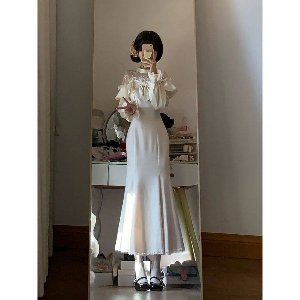 【云皎轻盈】法式温柔气质设计鱼尾裙秋冬季蕾丝显瘦收腰连衣裙,女装/女士精品,连衣裙,淘宝优惠券,粉丝福利购,淘宝优惠卷