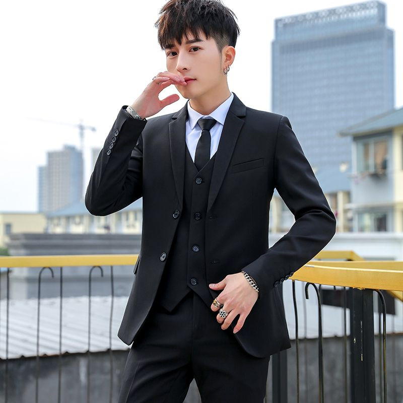 男士西服套装韩版修身帅气商务外套黑色学生休闲伴郎结婚小西装秋