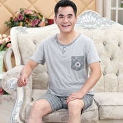 Bộ đồ ngủ trung niên bố cotton ngắn tay cỡ lớn cho nam trung niên và đàn ông lớn tuổi cộng với béo hè hè. - Pyjama