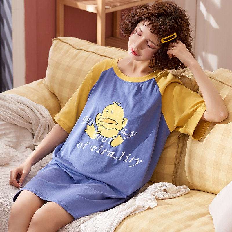 纯棉薄款全棉质短袖带睡衣女加肥加大码连衣裙 胖MM女200斤睡裙夏|ruв категории Нижнее белье, платье - от Buy2taobao.com для оказания профессиональной услуги покупки агента Taobao