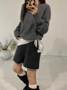 ETHOS韩国东大门2025早秋新款 毛衣上衣女 简约百搭圆领套头针织衫