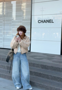 Lemon韩代 皮毛一体复古麂皮绒内胆棉羊毛短外套加绒宽松显瘦夹克