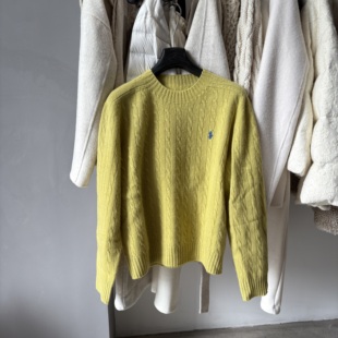 百搭圆领麻花刺绣小马标针织衫 时尚 全羊毛毛衣 新款 欧洲站2025冬季