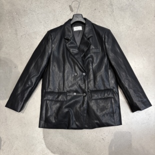 百搭V领宽松显瘦上衣pu水洗皮衣羽绒外套女 时尚 韩国2025冬季 新款