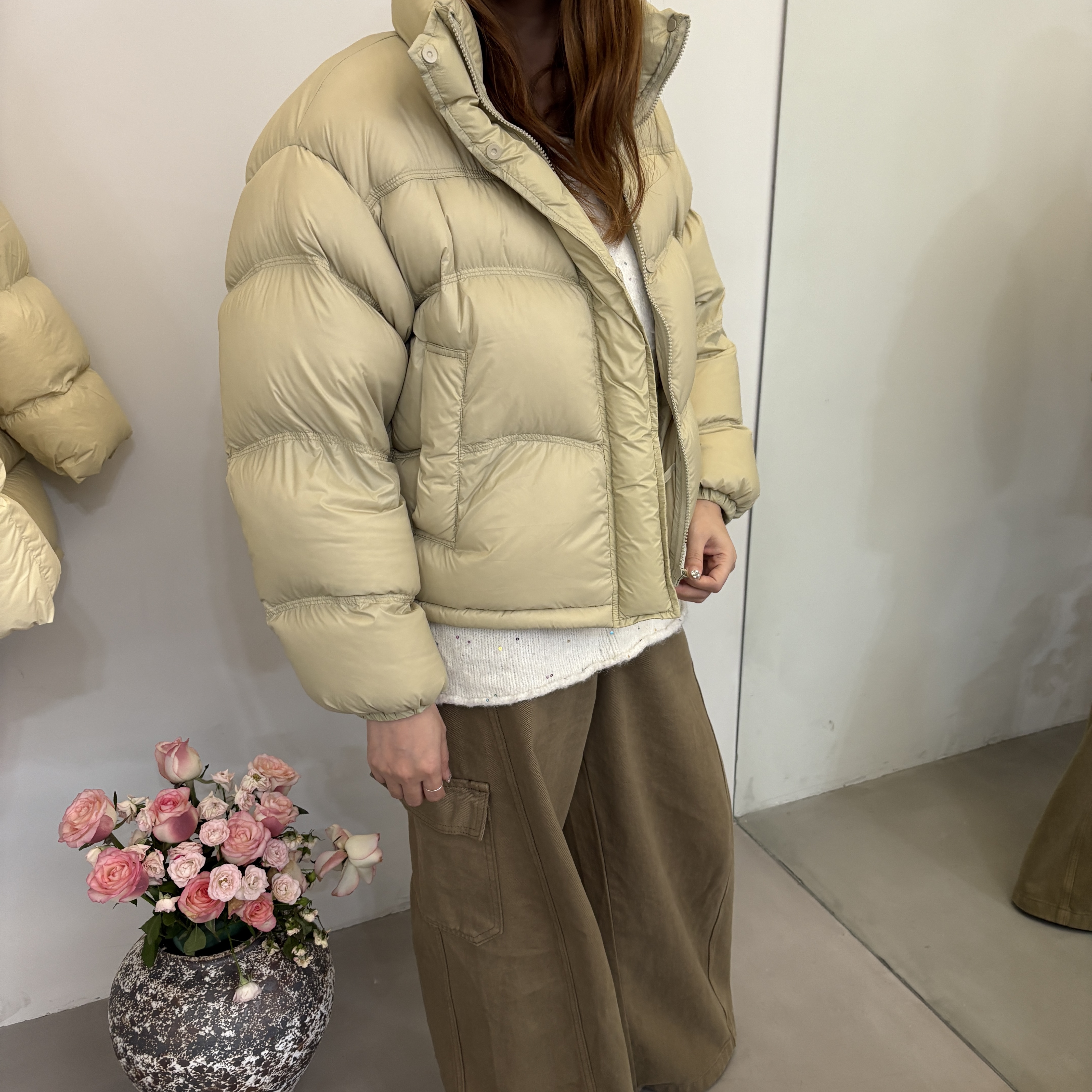 立领90白鸭绒羽绒服女短款