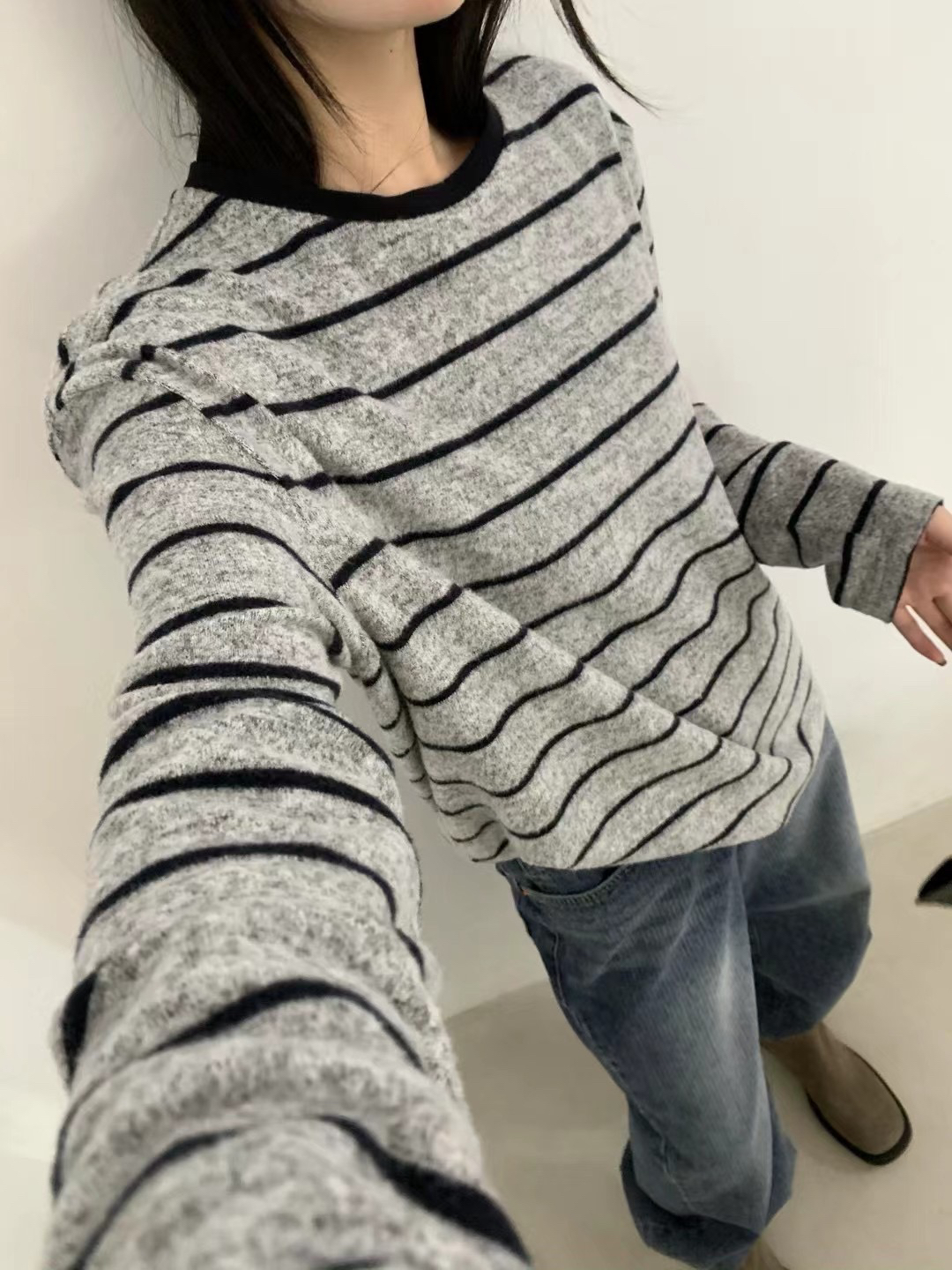 韩系软糯条纹长袖T恤女2025早秋