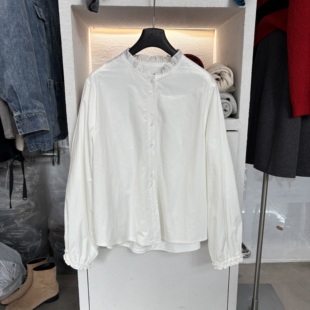 衬衫 韩国2026春季 百搭木耳边立领磨毛加绒长袖 时尚 女宽松上衣 新款