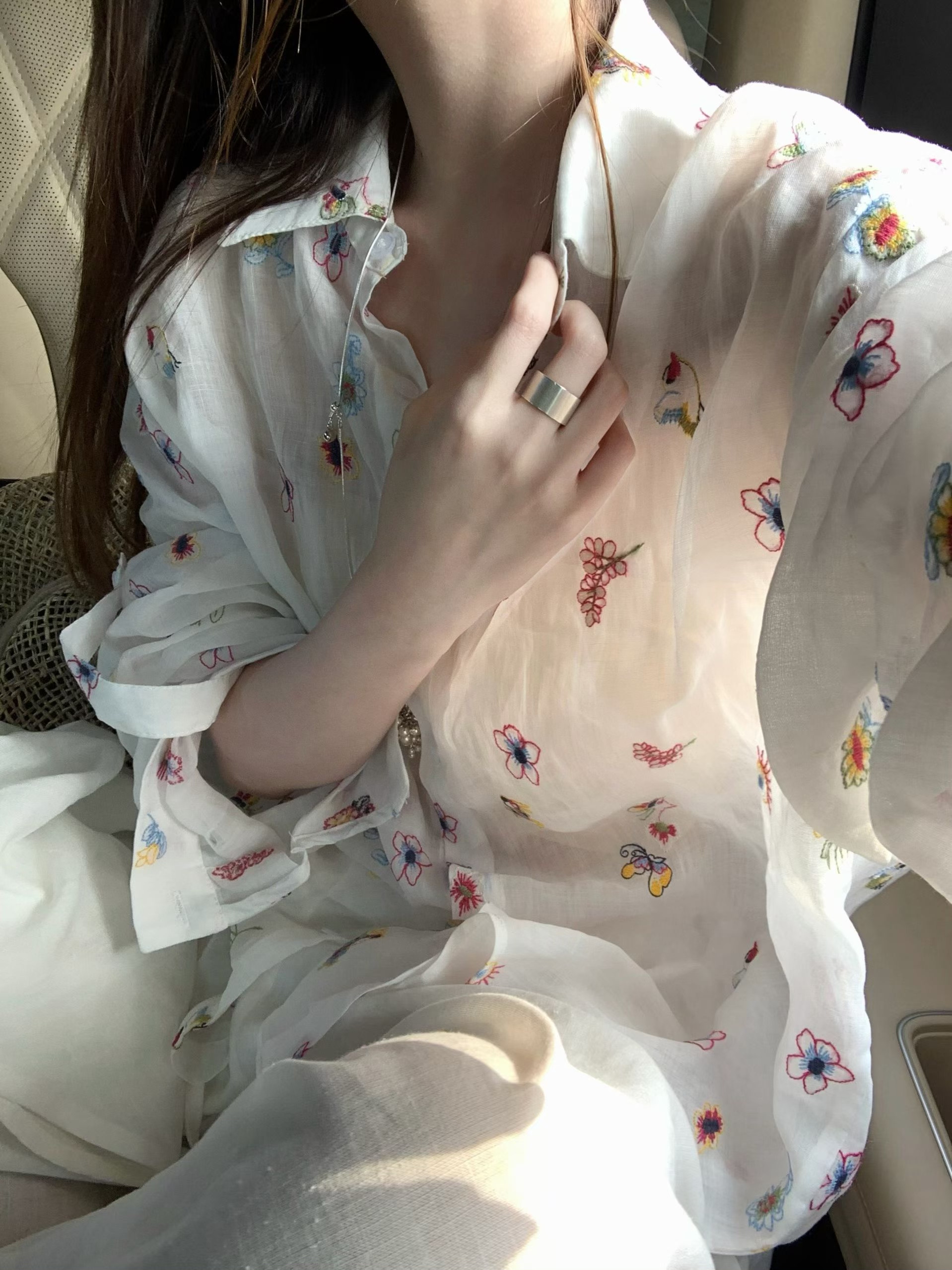 夏季韩版重工刺绣显瘦衬衫女图片