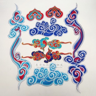 新款祥云刺绣布贴舞蹈演出服云纹贴花古装戏曲民族辅料背胶烫花