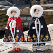 儿童汉服斗篷秋冬加绒中国风女童长款 公主连帽披风男女孩保暖披肩