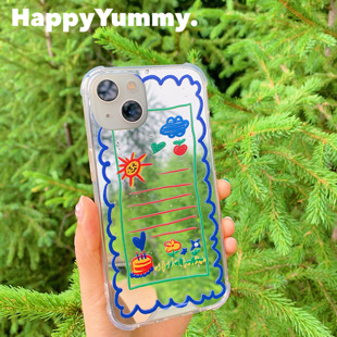 HappyYummy原创设计《夏日午后》纯色全包边大孔镜面手机壳