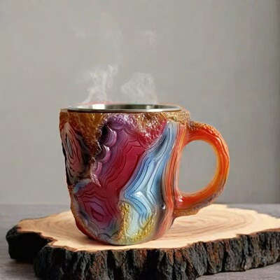 跨境Mineral Crystal Coffee Mugs仿矿物水晶咖啡树脂水晶杯子