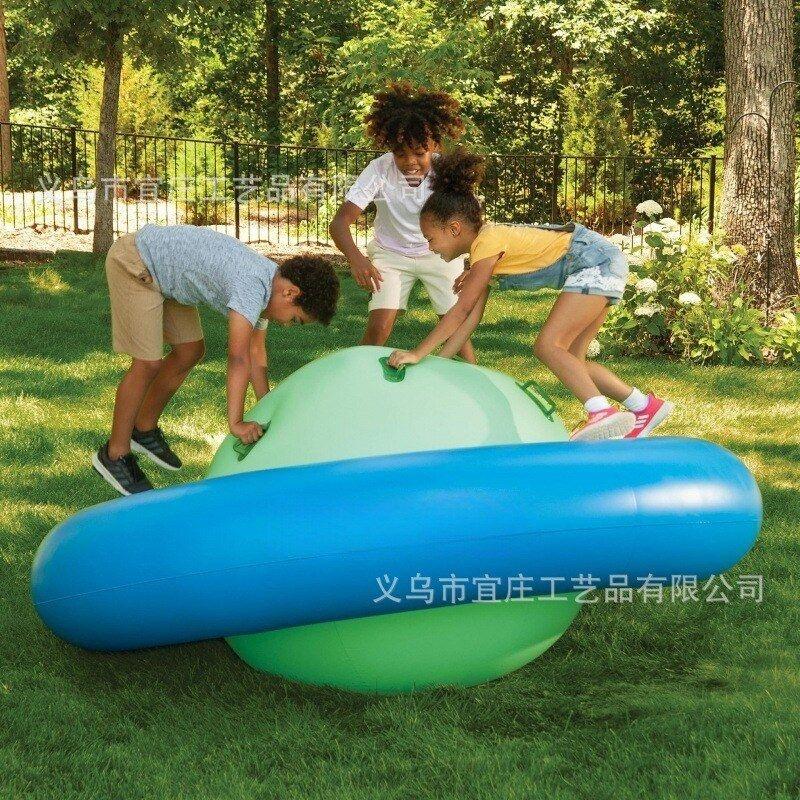 ลูกบอลโยก ของเล่นกลางแจ้งสำหรับเด็ก ลูกบอลชนกระแทกบนสนามหญ้า พร้อมปลอกผ้า สามารถขี่ได้ มีล้อหมุนรูปยูนิคอร์น ช่วยเสริมสร้างพัฒนาการ