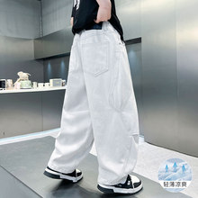 男童裤子夏薄款白色长裤潮牌儿童夏季防蚊裤痞帅风男孩弯刀牛仔裤