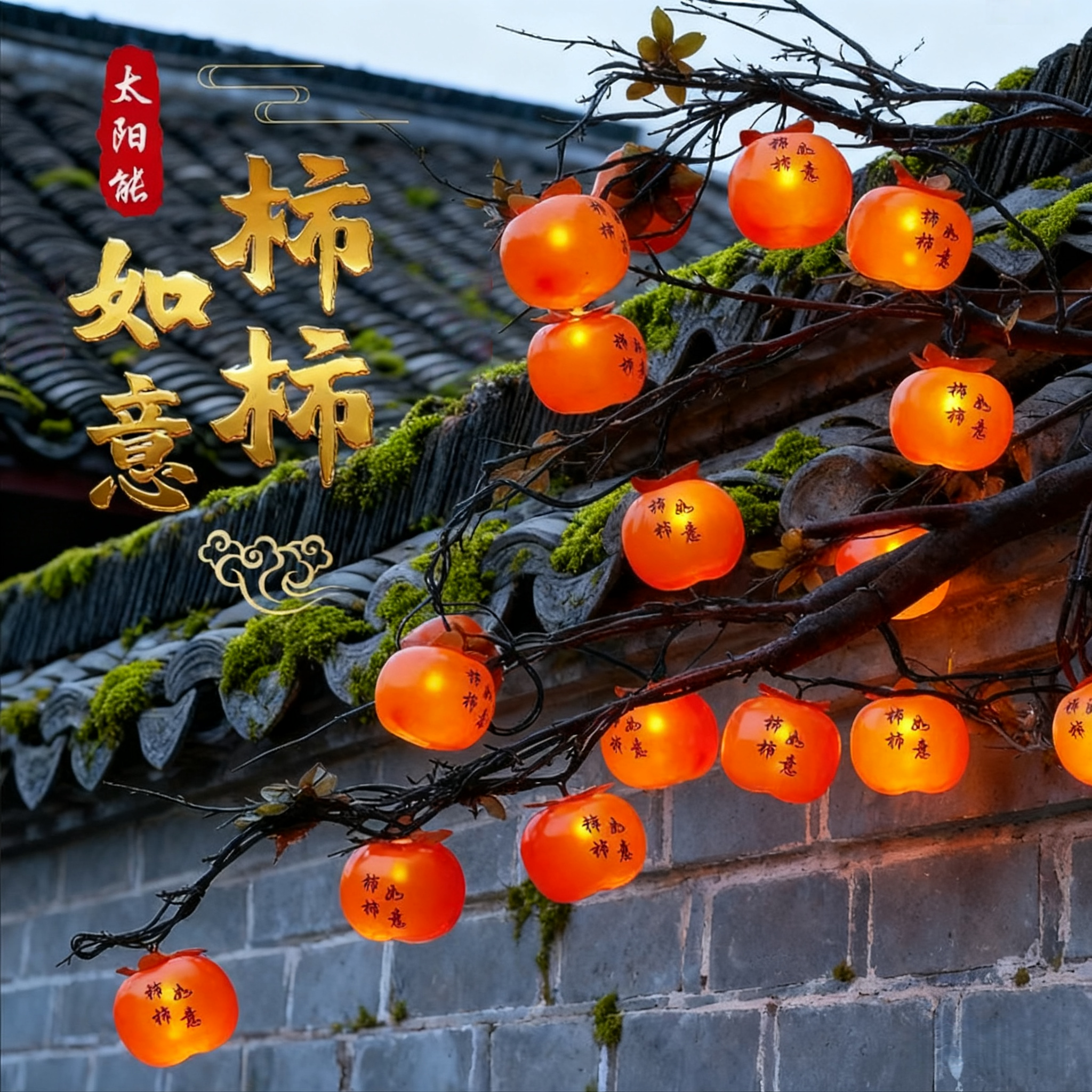 太阳能柿子灯串户外挂树装饰灯串