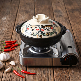 日本进口万古烧陶土锅萌猫咪炖锅家用砂锅燃气日式煲汤汤锅煲仔饭