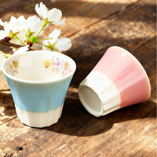 日本美浓烧和蓝日式陶瓷杯子对杯套组结婚乔迁礼品富士山杯礼盒装