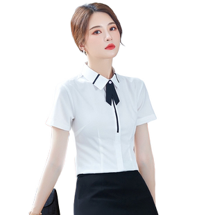 2025春夏新品职业雪纺衬衫女士短袖修身工作服衬衣韩版气质上衣