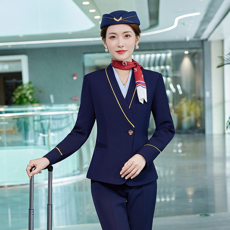 2023年春季空乘上班制服高铁工作服套装女是长袖西服空姐面试工装