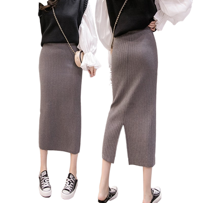 针织秋冬加厚弹力中长款直筒裙