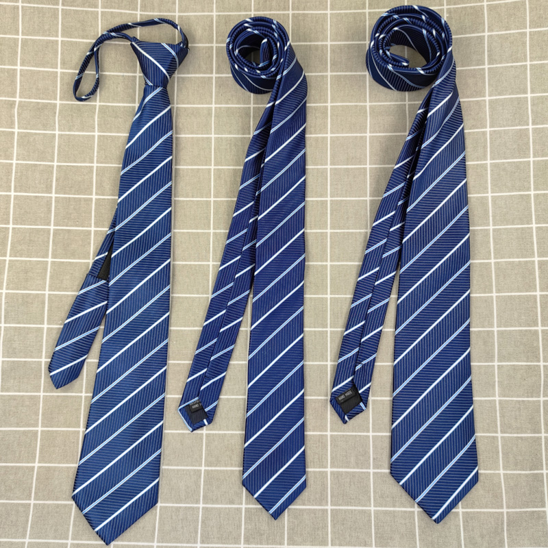 藏蓝色懒人拉链领带8cm手系6cm