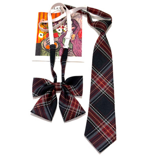 藏青色短领带免打结套装学生女个性领结领花红色格子白色虚线韩版