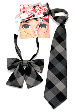 暗黑风黑灰色格纹短款领带男女生蝴蝶结领花甜酷个性百搭学生配饰