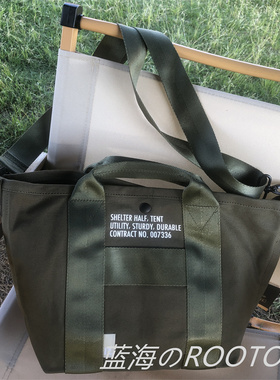 潮牌ROOTOTE日本男女春夏军绿色帆布手提斜跨旅游休闲托特包