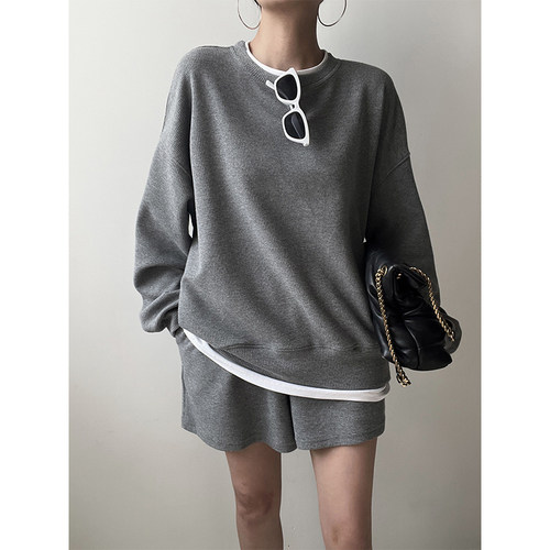 宽松卫衣休闲运动服短裤两件套