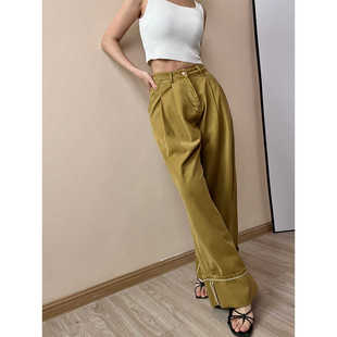 纯色薄款高腰牛仔裤高腰显瘦百搭显瘦宽松阔腿裤2025春夏米米小姐