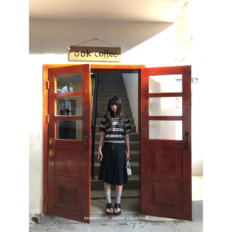 Kawayi豆子【miu系少女】复古韩系小众学院风百褶半身裙（配腰带