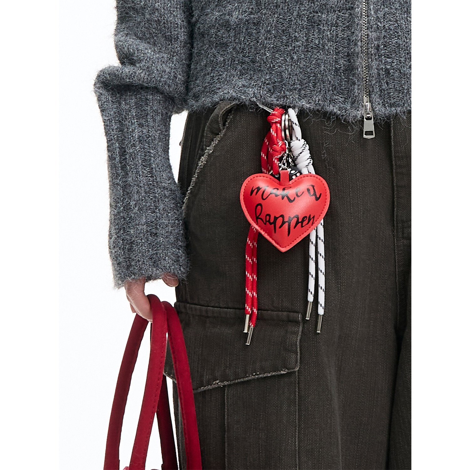 JUMPNEXT复古黑红色系爱心个性钥匙扣挂饰编织miu系包包挂件
