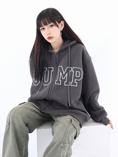 情侣嘻哈三色大LOGO拉链开衫 国潮秋季 宽松休闲连帽卫衣 NEXT JUMP