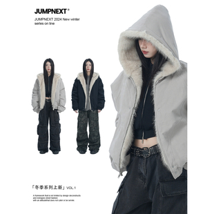 JUMPNEXT美式复古座山雕毛领外套男女冬季加绒加厚保暖潮牌棉服