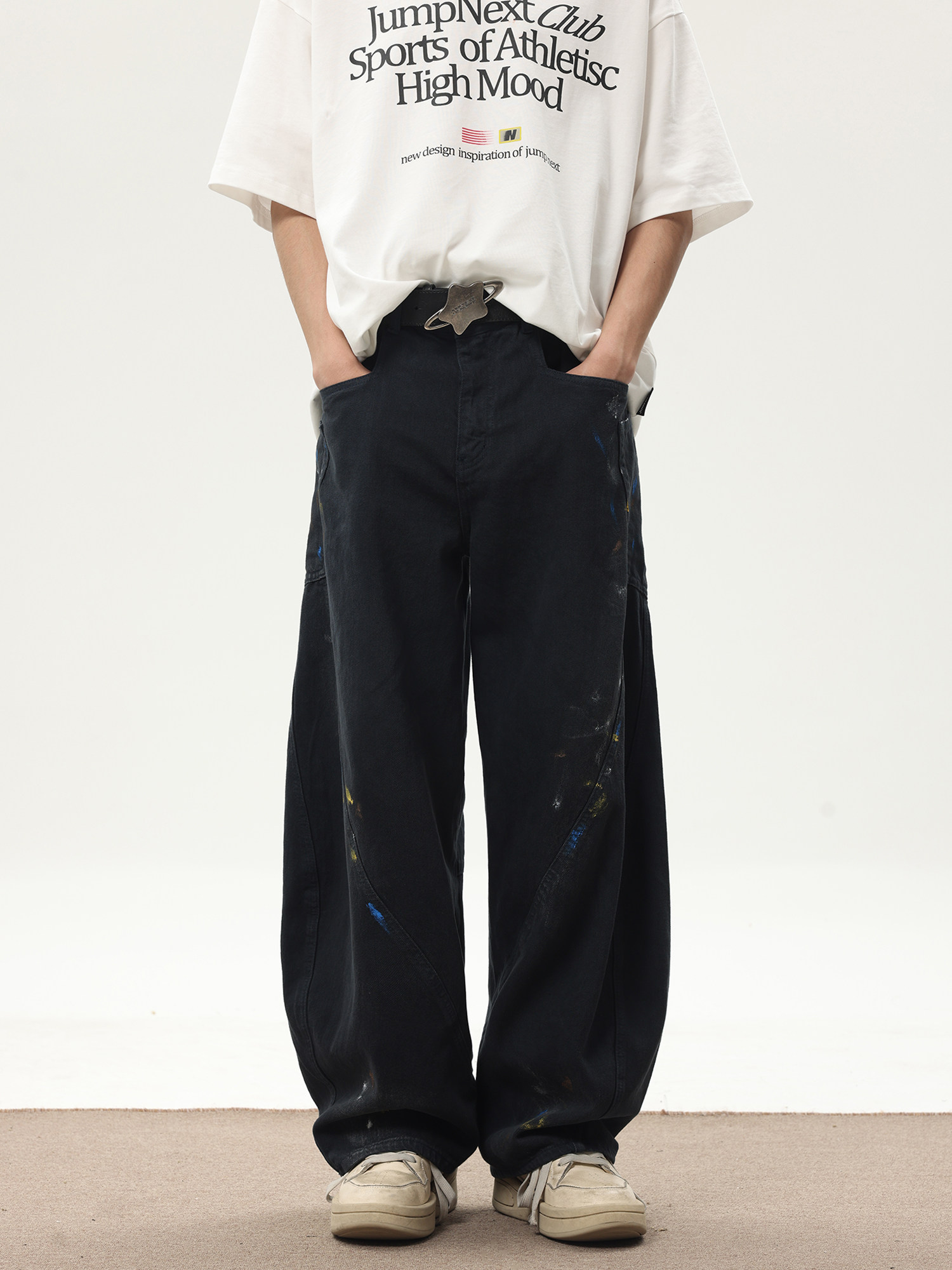 JUMPNEXT水洗泼墨长裤