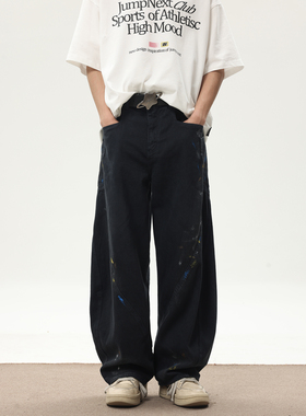 JUMPNEXT 24春夏小众设计师款定制面料手绘泼墨弯刀牛仔裤羊蹄裤