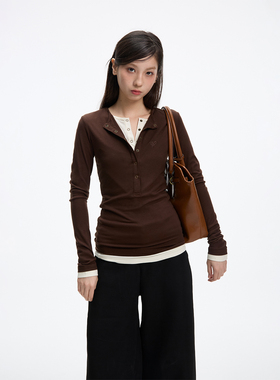 JUMPNEXT亨利正肩打底衫修身长袖显瘦撞色假两件春款上衣内搭