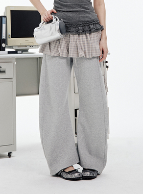 JUMPNEXT新款休闲松紧腰挺阔弯刀廓形前移侧缝结构点缀织唛卫裤女