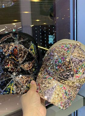 夏天网眼亮片帽子女透气防晒遮阳帽出游时尚百搭韩版棒球帽鸭舌帽