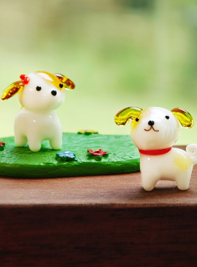 汪汪禧伴 日本进口玻璃摆件生肖狗年手作硝子桌面祝福节日送礼物