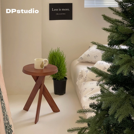 中古风沙发角几边几小户型实木复古小茶几圆桌卧室床头柜置物架